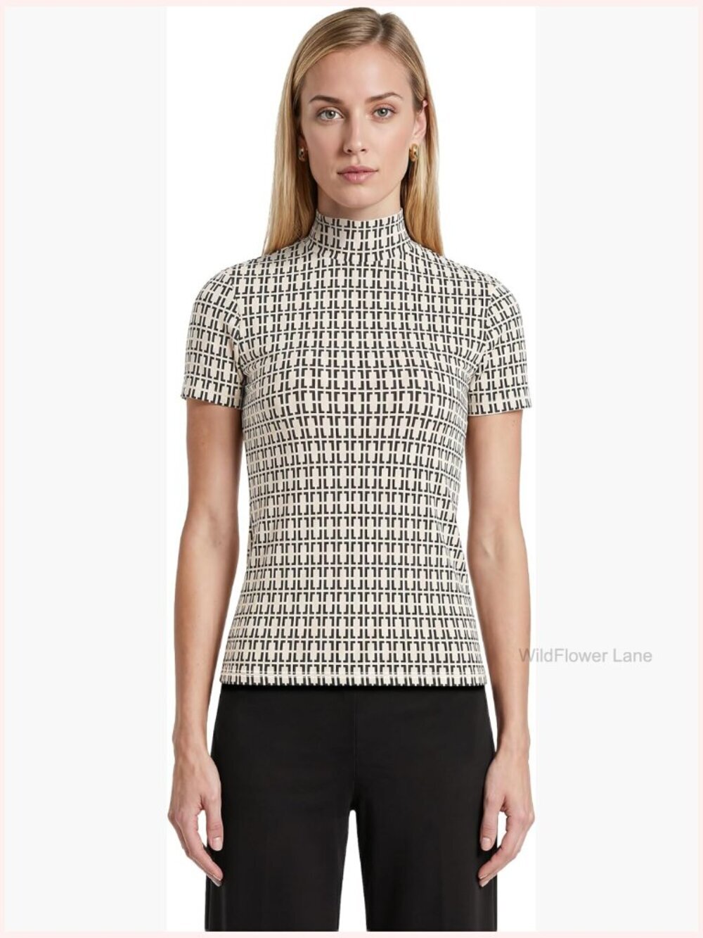 Women's Mock Neck Short Sleeve Blouse - Stretch Floral Print